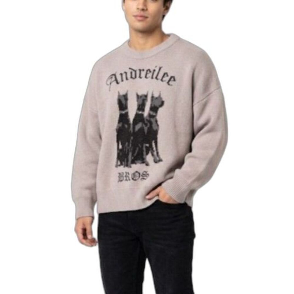 Aelfric Eden Y2K Oatmeal Gray Doberman Crewneck LS Streetwear Sweater Size M